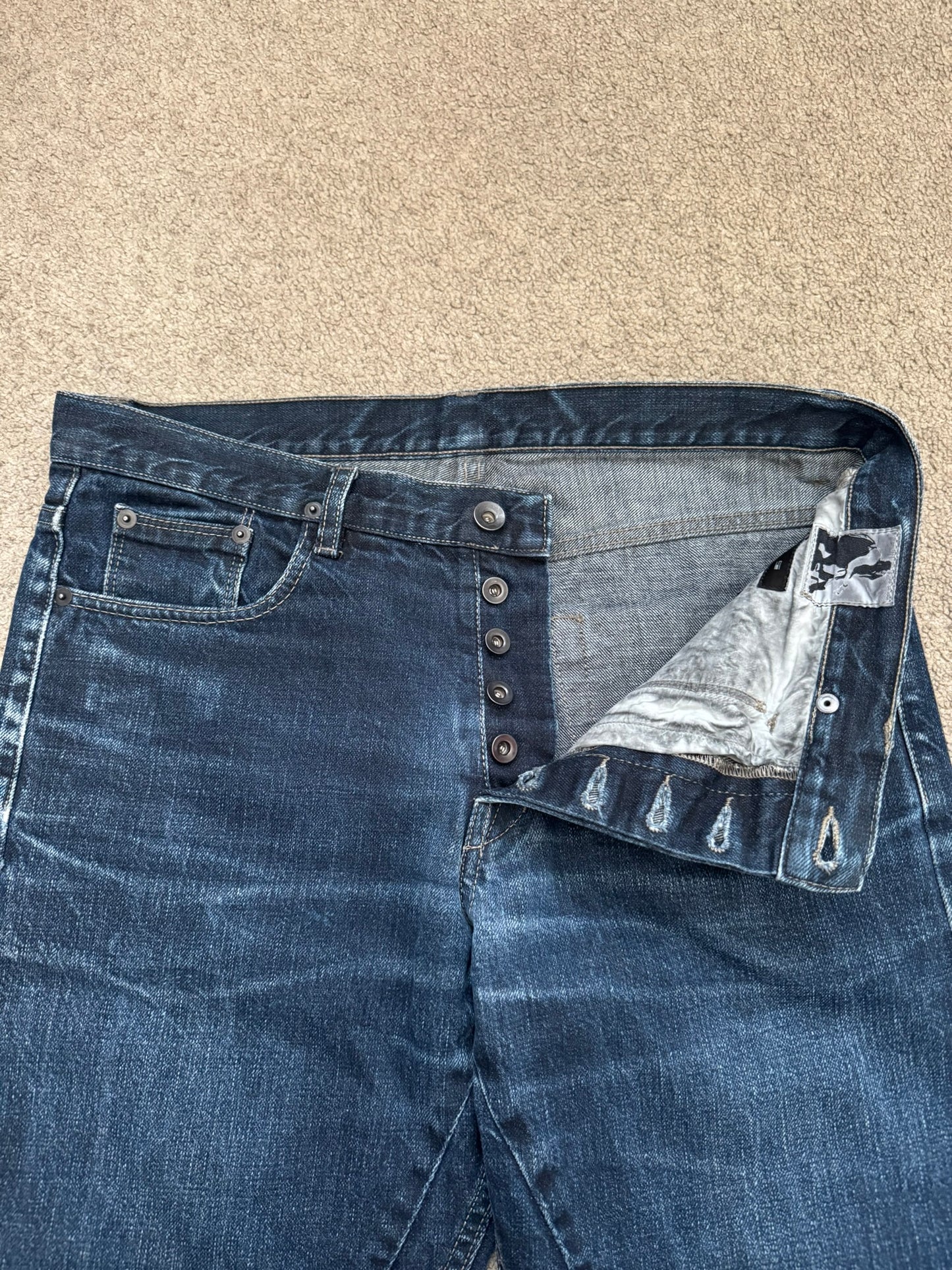 SS15 Rick Owens DRKSHDW Blue Selvedge Berlin Cut Denim Jeans