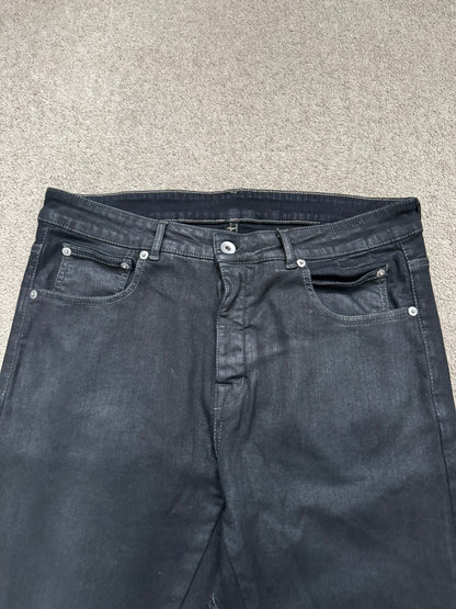 SS20 Rick Owens DRKSHDW Black Waxed Detroit Cut Denim Jeans