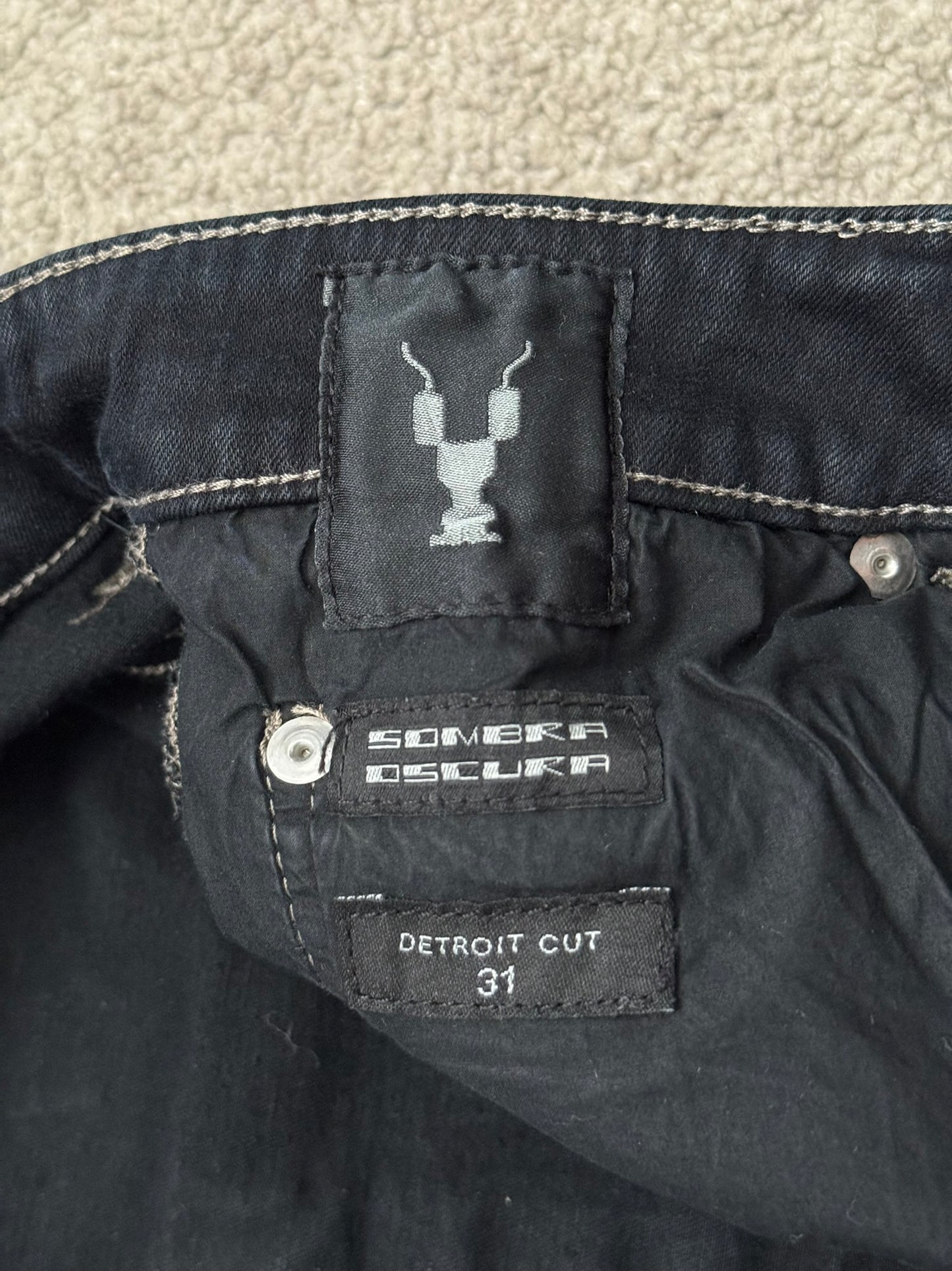 SS20 Rick Owens DRKSHDW Black Waxed Detroit Cut Denim Jeans