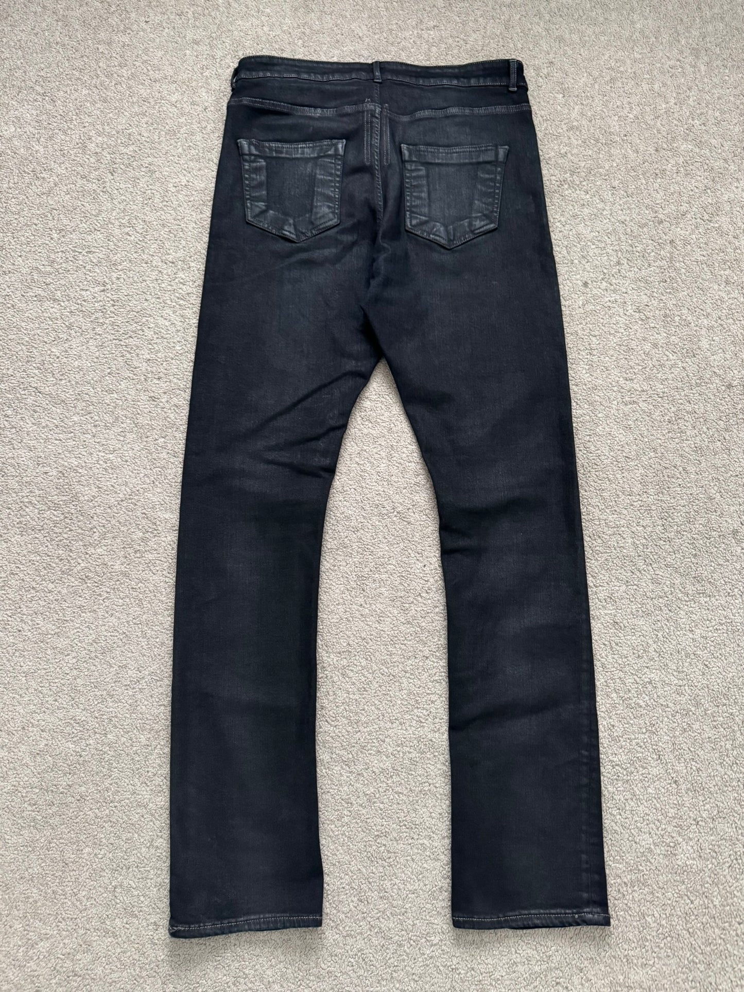 SS20 Rick Owens DRKSHDW Black Waxed Detroit Cut Denim Jeans