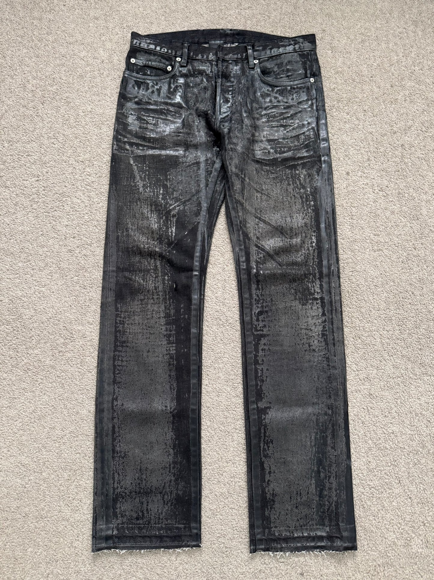 AW08 Dior Homme “Luster” Black Waxed Clawmark Denim Jeans