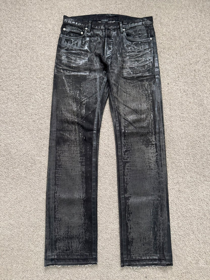 AW08 Dior Homme “Luster” Black Waxed Clawmark Denim Jeans