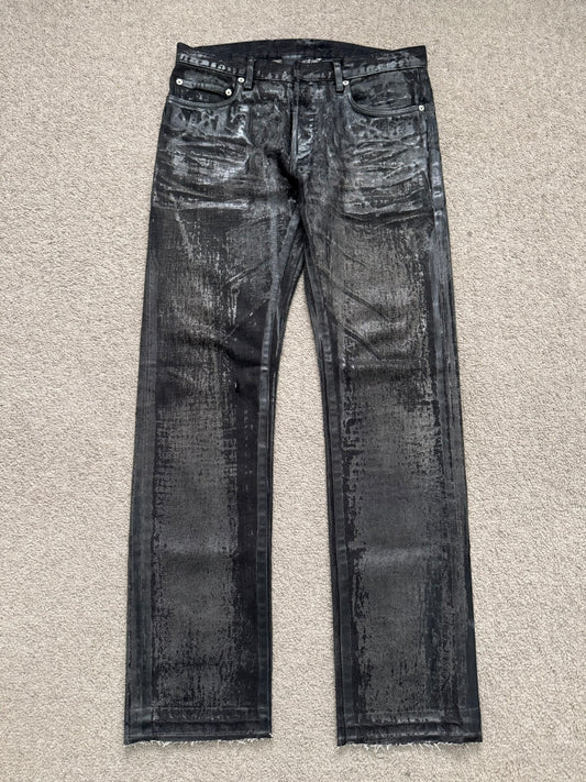 AW08 Dior Homme “Luster” Black Waxed Clawmark Denim Jeans