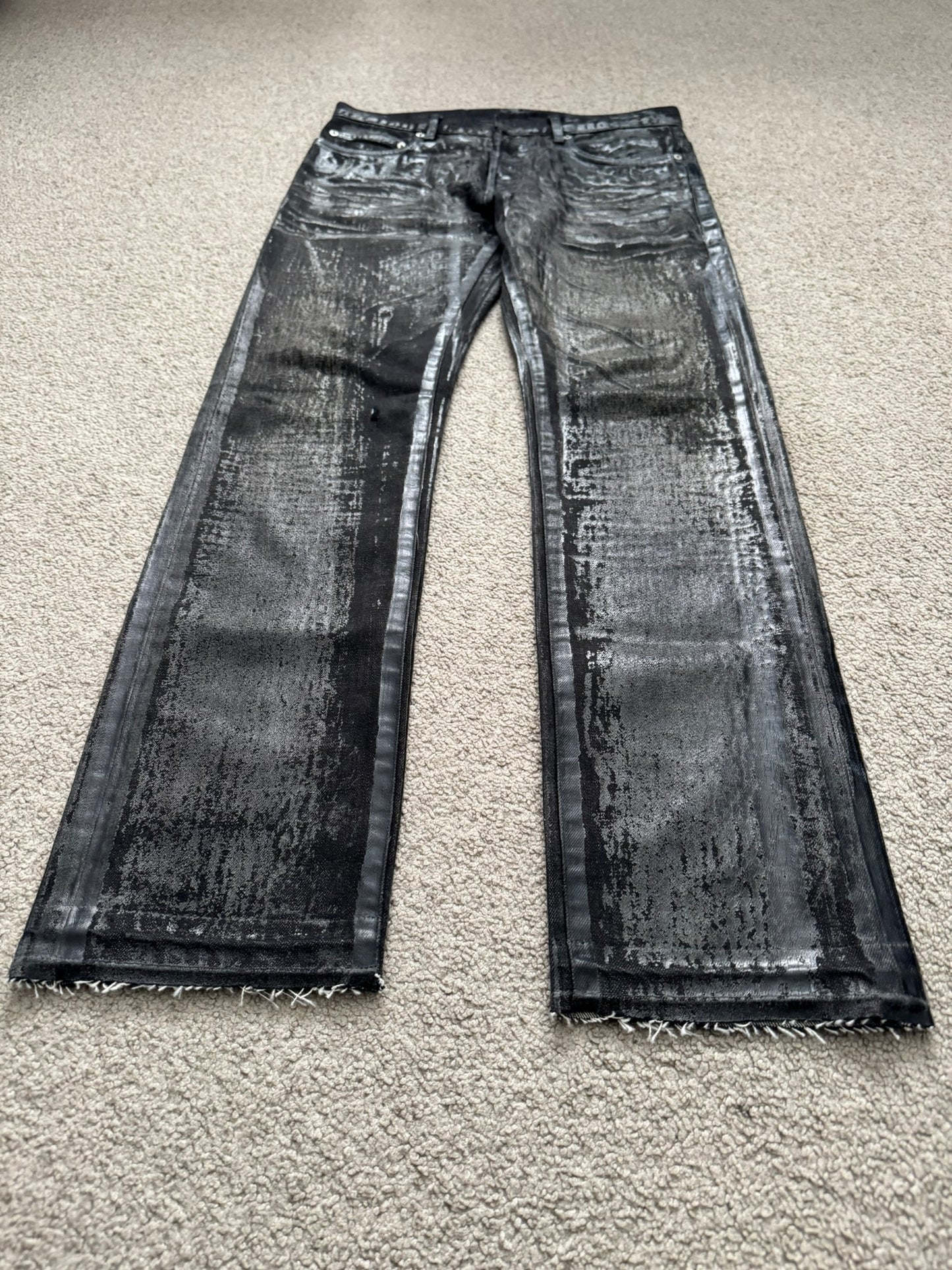 AW08 Dior Homme “Luster” Black Waxed Clawmark Denim Jeans