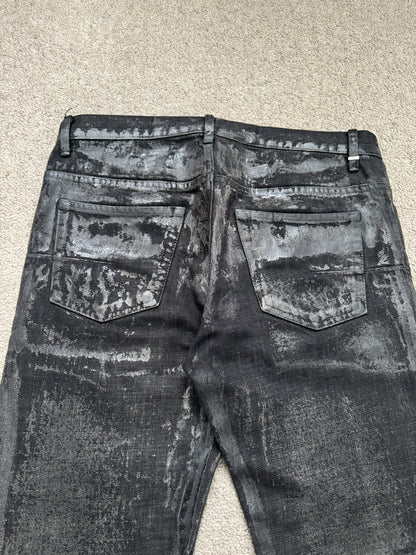 AW08 Dior Homme “Luster” Black Waxed Clawmark Denim Jeans