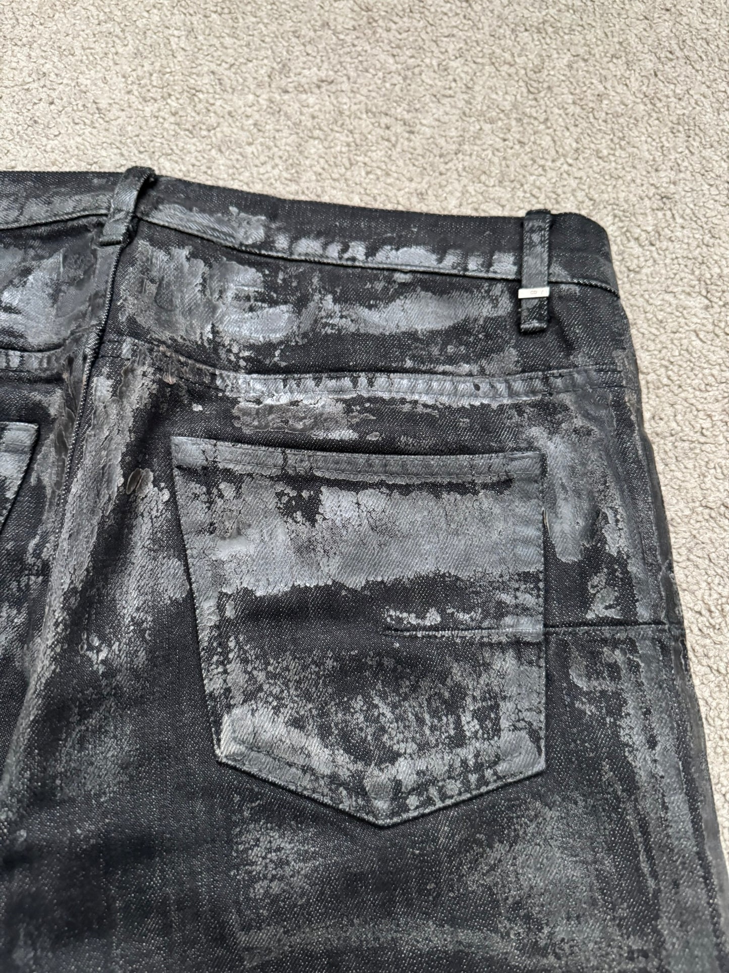 AW08 Dior Homme “Luster” Black Waxed Clawmark Denim Jeans