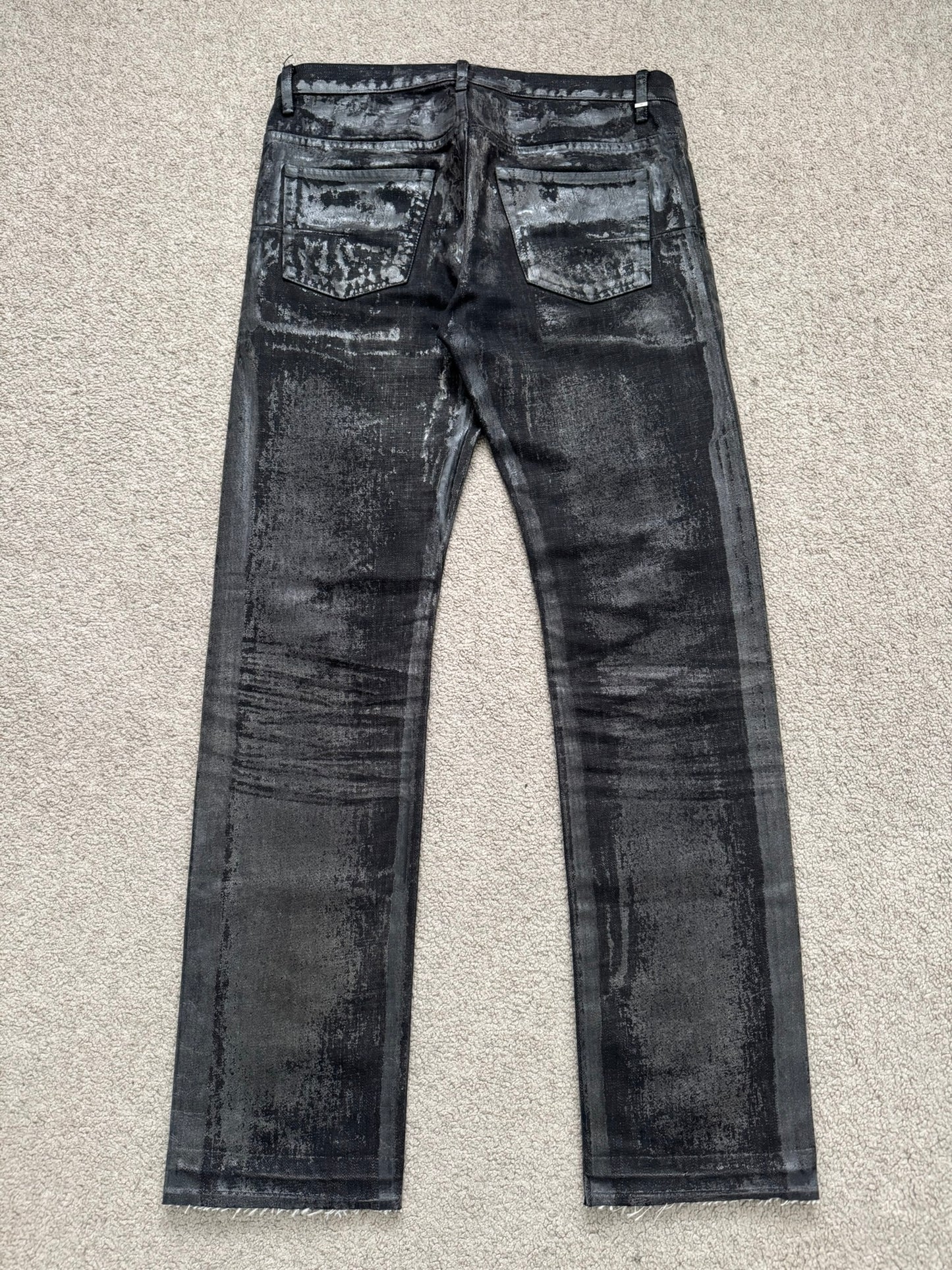 AW08 Dior Homme “Luster” Black Waxed Clawmark Denim Jeans