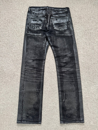 AW08 Dior Homme “Luster” Black Waxed Clawmark Denim Jeans
