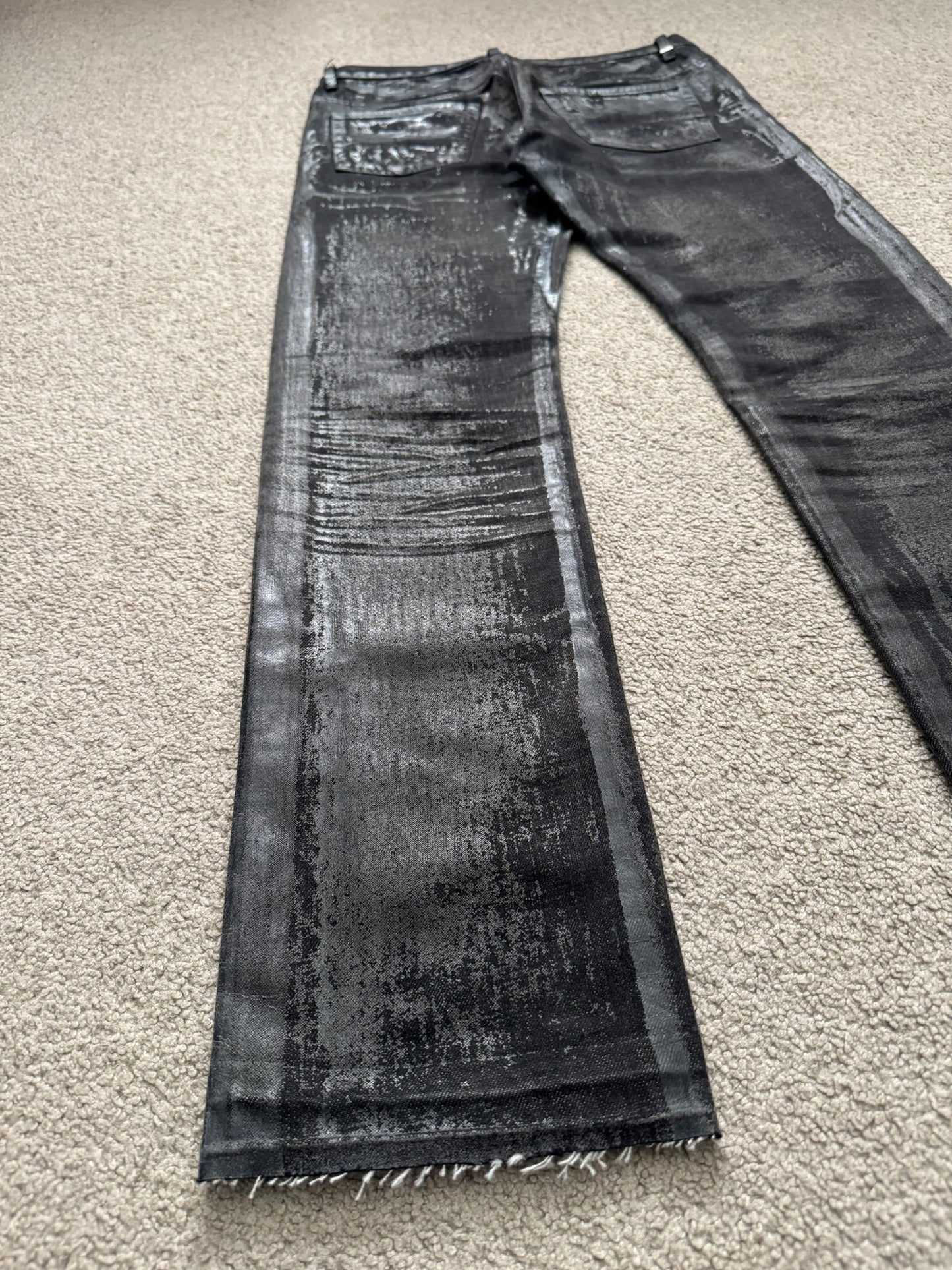 AW08 Dior Homme “Luster” Black Waxed Clawmark Denim Jeans