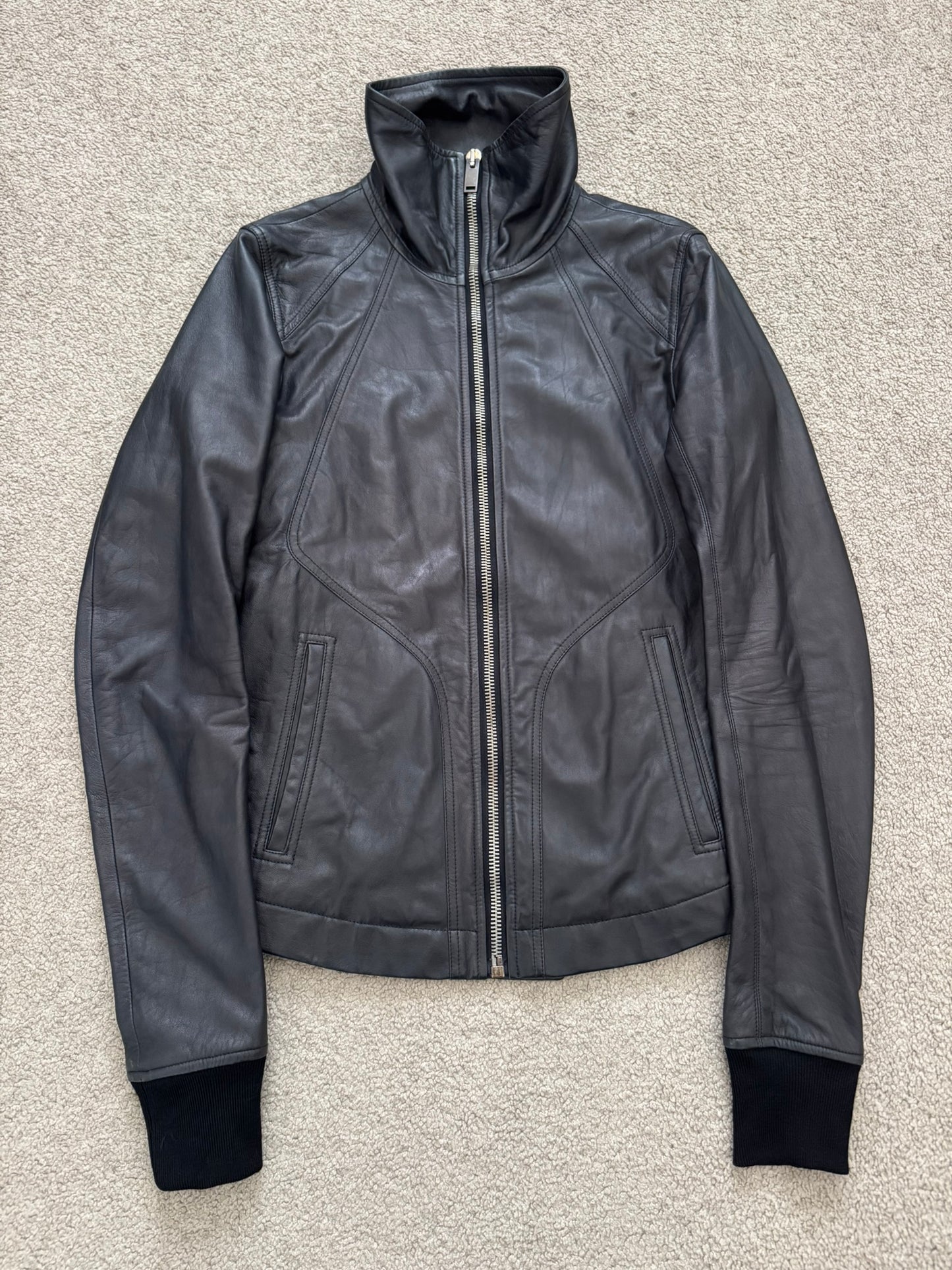FW13 Rick Owens "Plinth" Long Neck Intarsia Lamb Leather Jacket