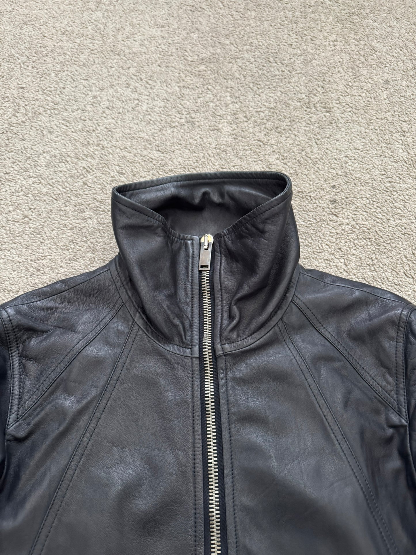 FW13 Rick Owens "Plinth" Long Neck Intarsia Lamb Leather Jacket