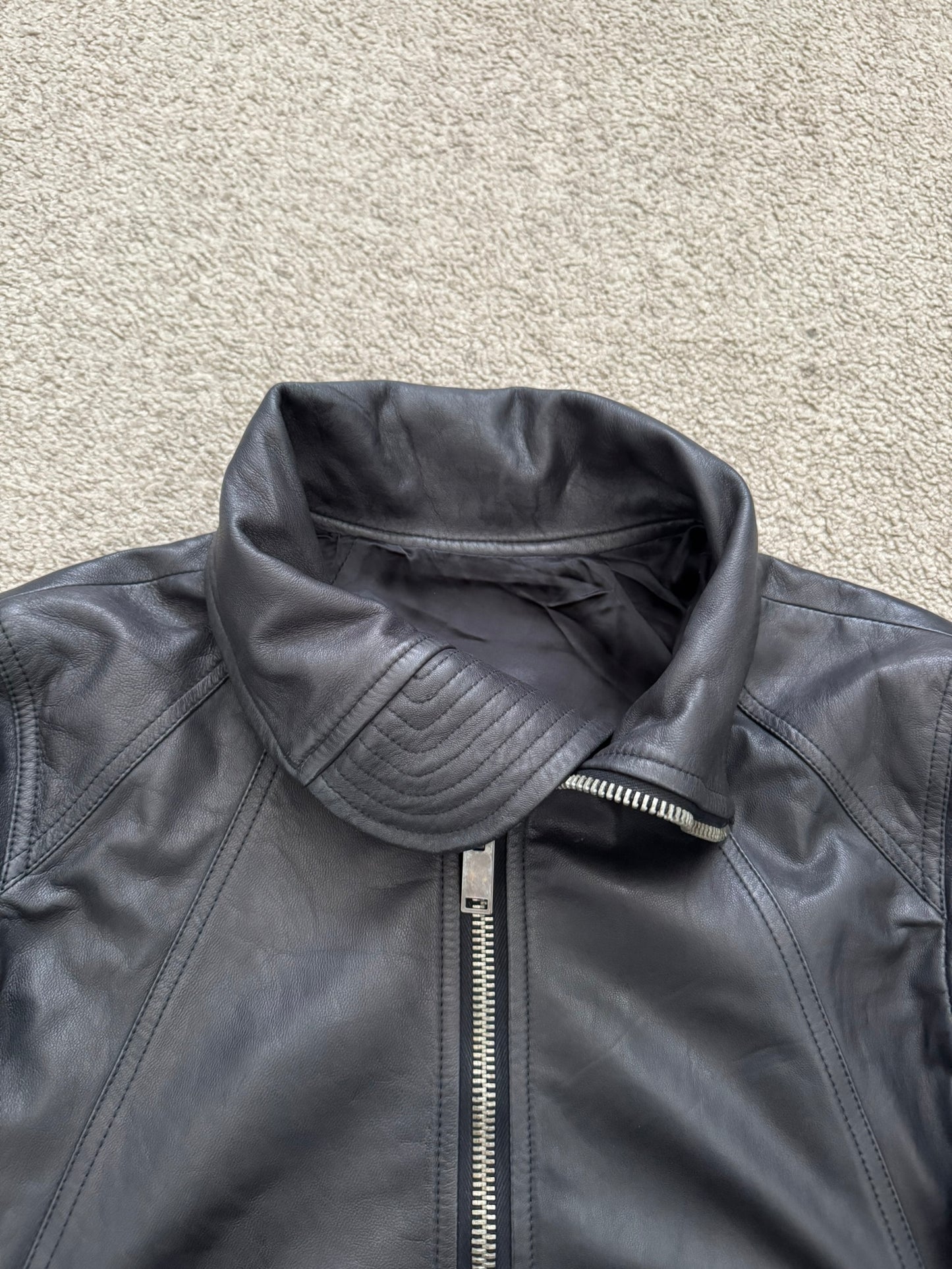 FW13 Rick Owens "Plinth" Long Neck Intarsia Lamb Leather Jacket