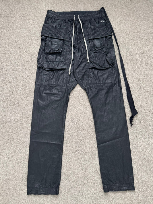 SS21 Rick Owens DRKSHDW Black Waxed Creatch Cargo Pants