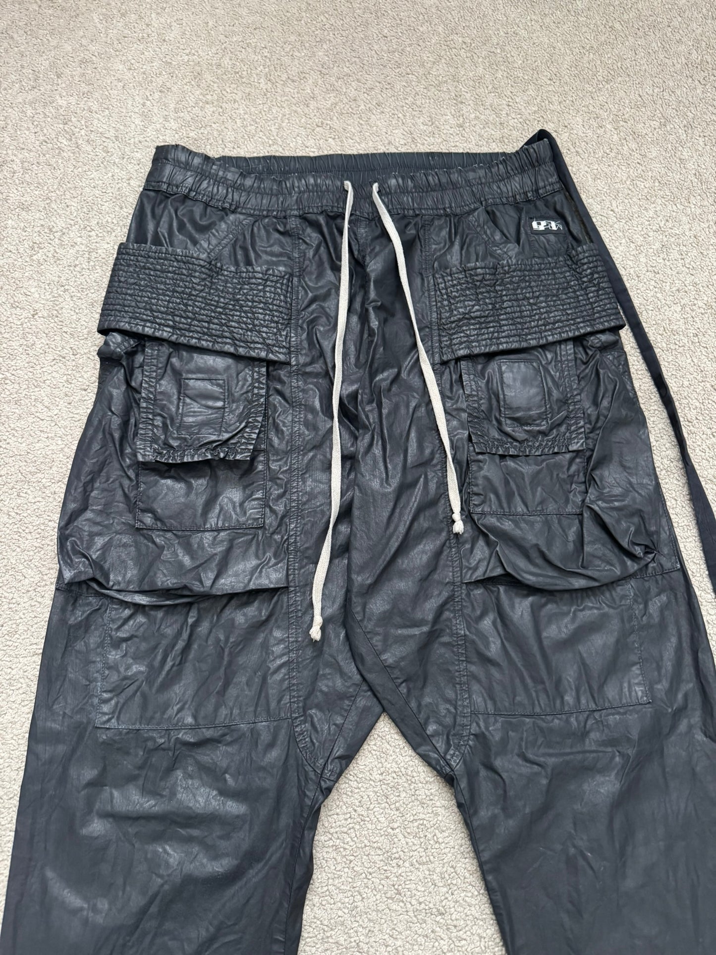 SS21 Rick Owens DRKSHDW Black Waxed Creatch Cargo Pants