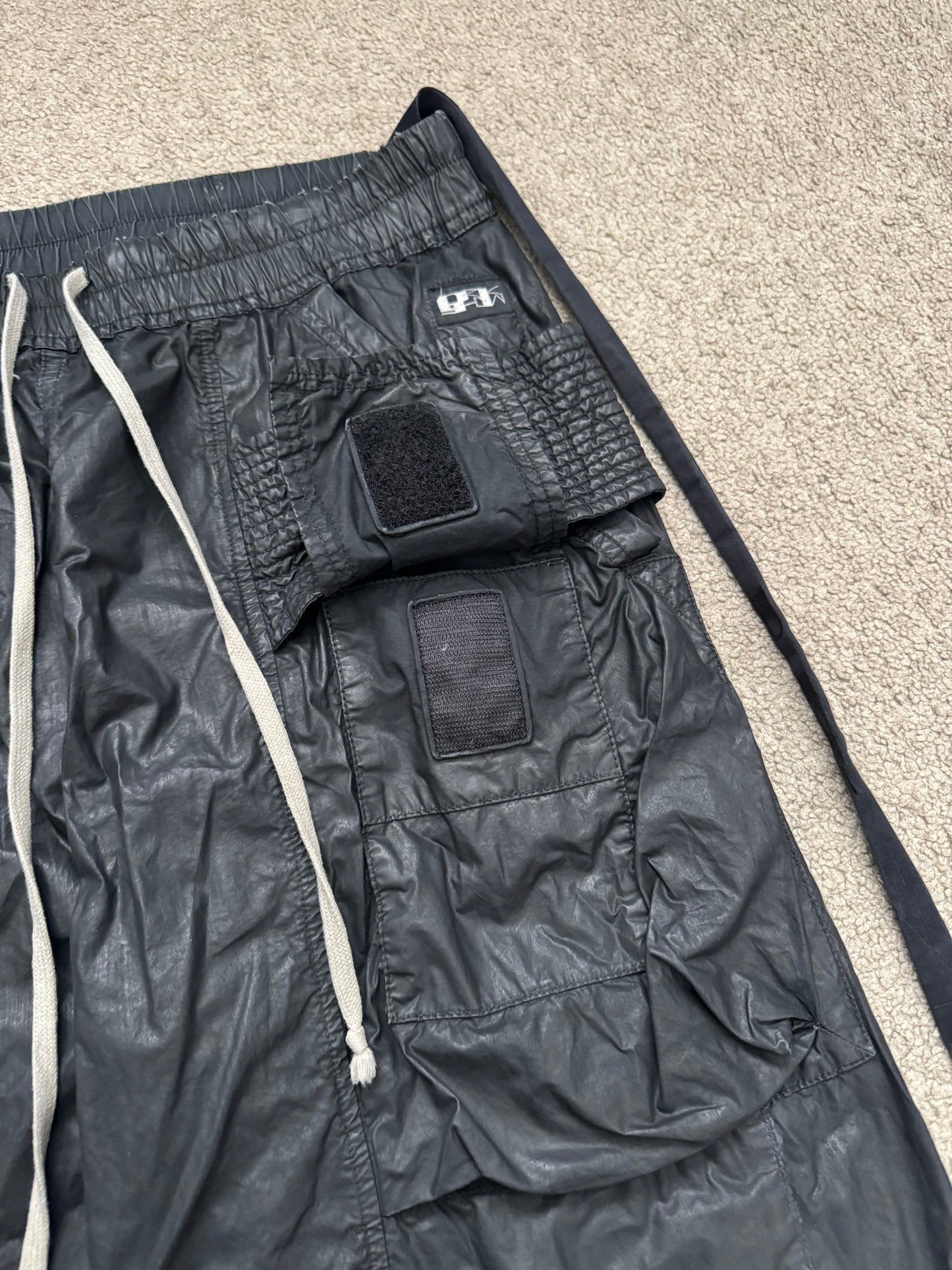SS21 Rick Owens DRKSHDW Black Waxed Creatch Cargo Pants