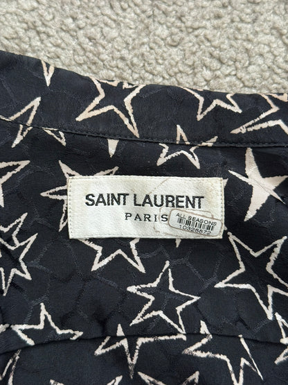 SS19 Saint Laurent Paris Star Pattern Silk Camp Short Sleeve Button Shirt