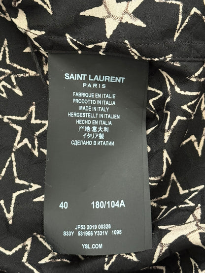 SS19 Saint Laurent Paris Star Pattern Silk Camp Short Sleeve Button Shirt