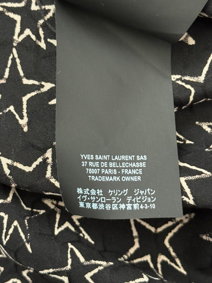 SS19 Saint Laurent Paris Star Pattern Silk Camp Short Sleeve Button Shirt