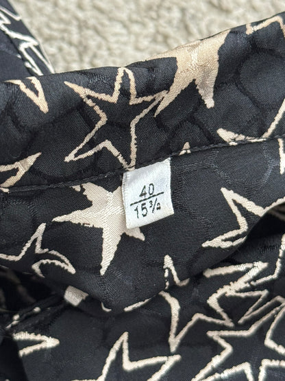 SS19 Saint Laurent Paris Star Pattern Silk Camp Short Sleeve Button Shirt