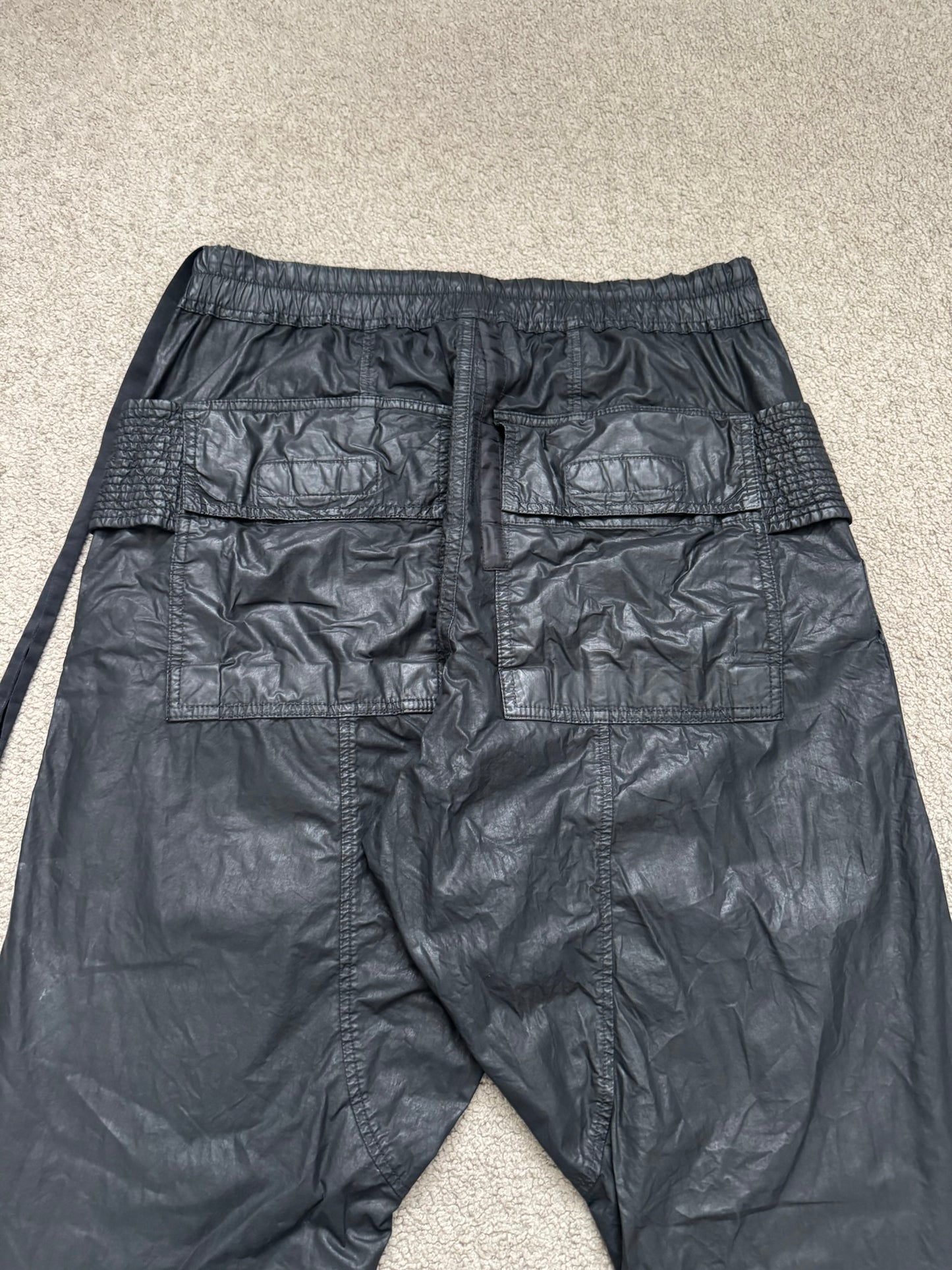 SS21 Rick Owens DRKSHDW Black Waxed Creatch Cargo Pants