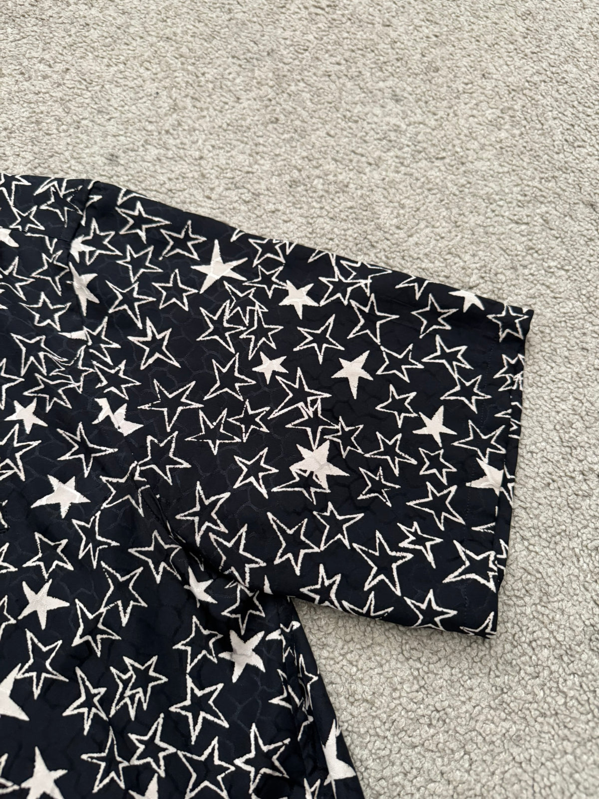 SS19 Saint Laurent Paris Star Pattern Silk Camp Short Sleeve Button Shirt