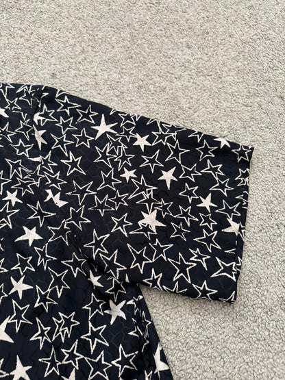 SS19 Saint Laurent Paris Star Pattern Silk Camp Short Sleeve Button Shirt