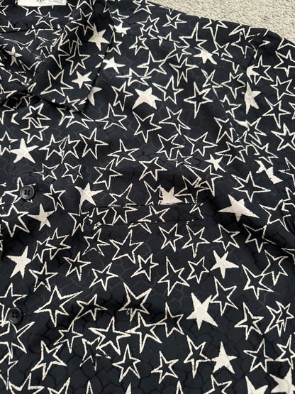 SS19 Saint Laurent Paris Star Pattern Silk Camp Short Sleeve Button Shirt