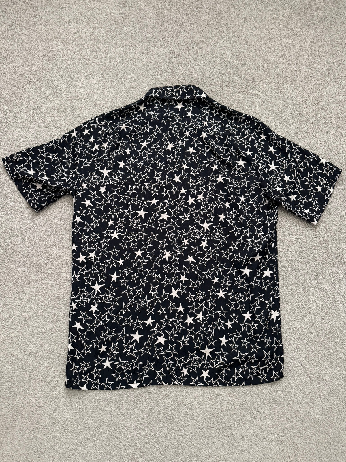 SS19 Saint Laurent Paris Star Pattern Silk Camp Short Sleeve Button Shirt