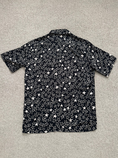 SS19 Saint Laurent Paris Star Pattern Silk Camp Short Sleeve Button Shirt