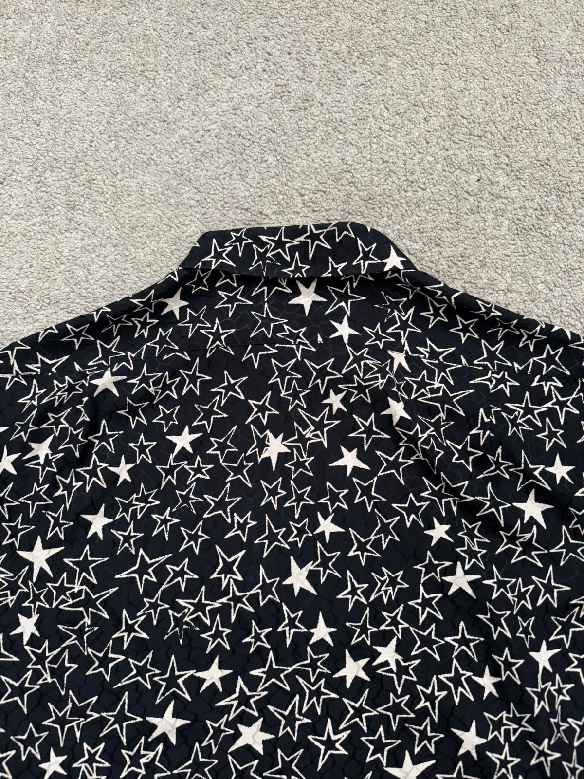 SS19 Saint Laurent Paris Star Pattern Silk Camp Short Sleeve Button Shirt