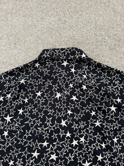 SS19 Saint Laurent Paris Star Pattern Silk Camp Short Sleeve Button Shirt