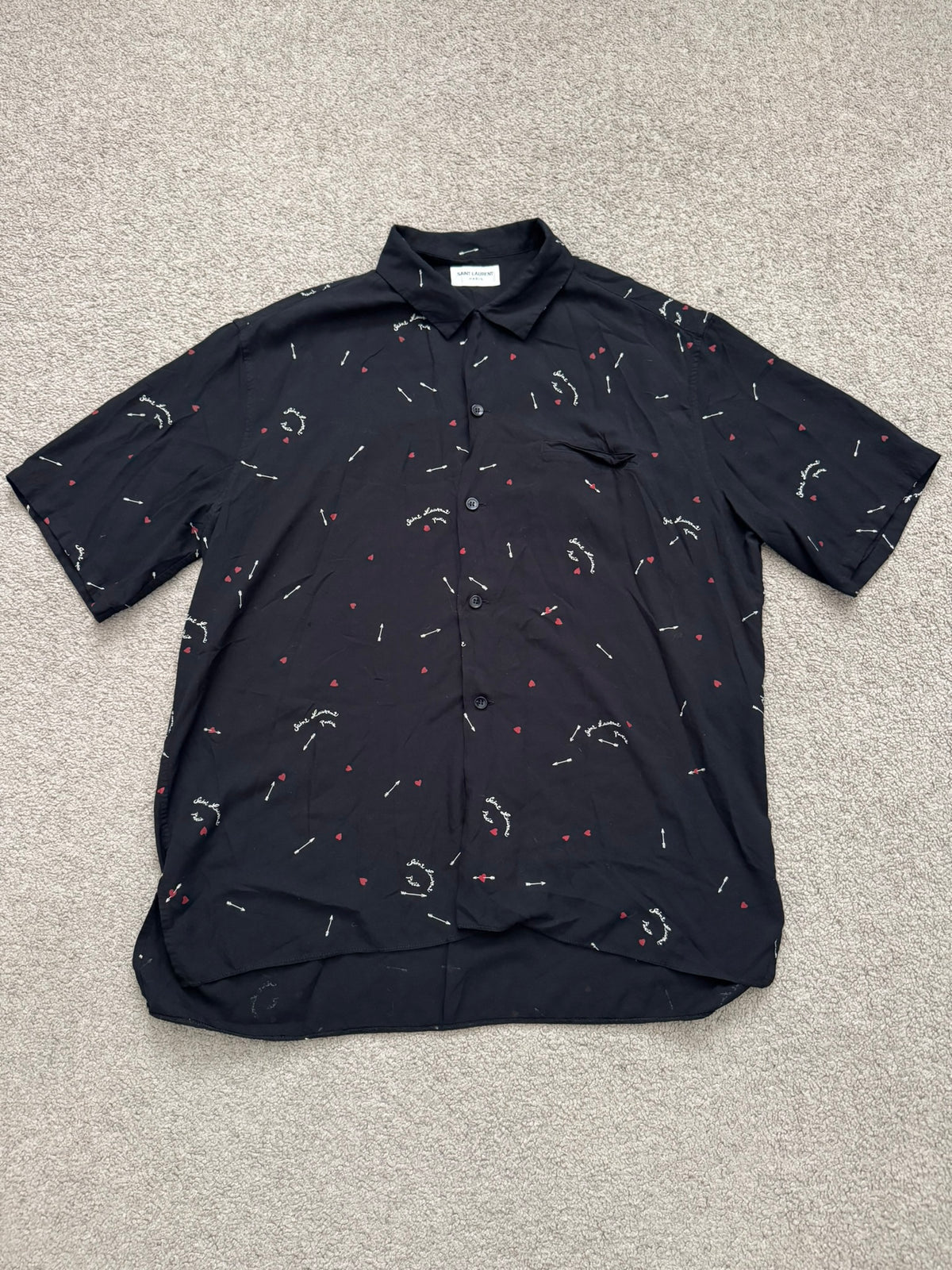 SS21 Saint Laurent Paris Cupid Arrow Logo Camp Short Sleeve Shirt