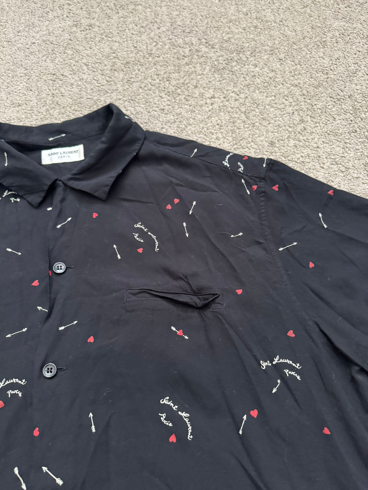 SS21 Saint Laurent Paris Cupid Arrow Logo Camp Short Sleeve Shirt