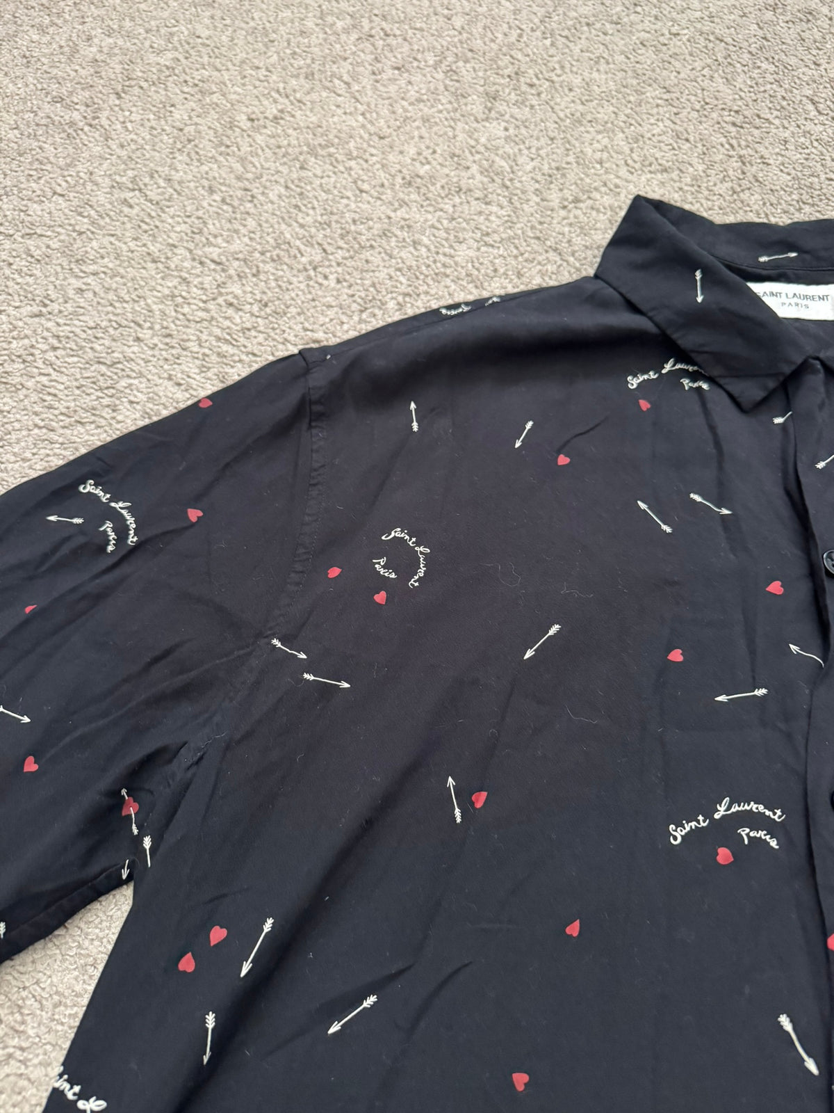 SS21 Saint Laurent Paris Cupid Arrow Logo Camp Short Sleeve Shirt
