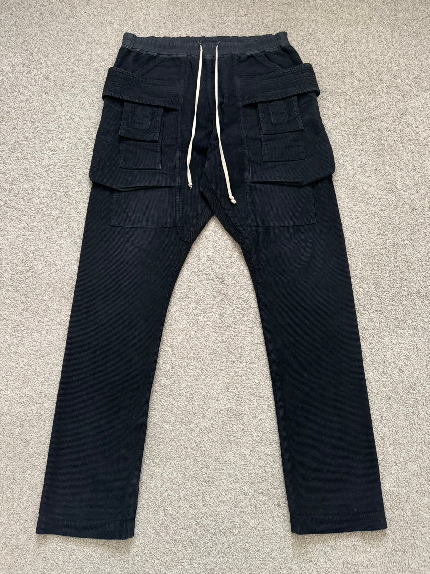 FW15 Rick Owens DRKSHDW Black Corduroy Creatch Cargo Pants