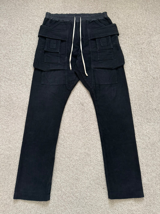 FW15 Rick Owens DRKSHDW Black Corduroy Creatch Cargo Pants