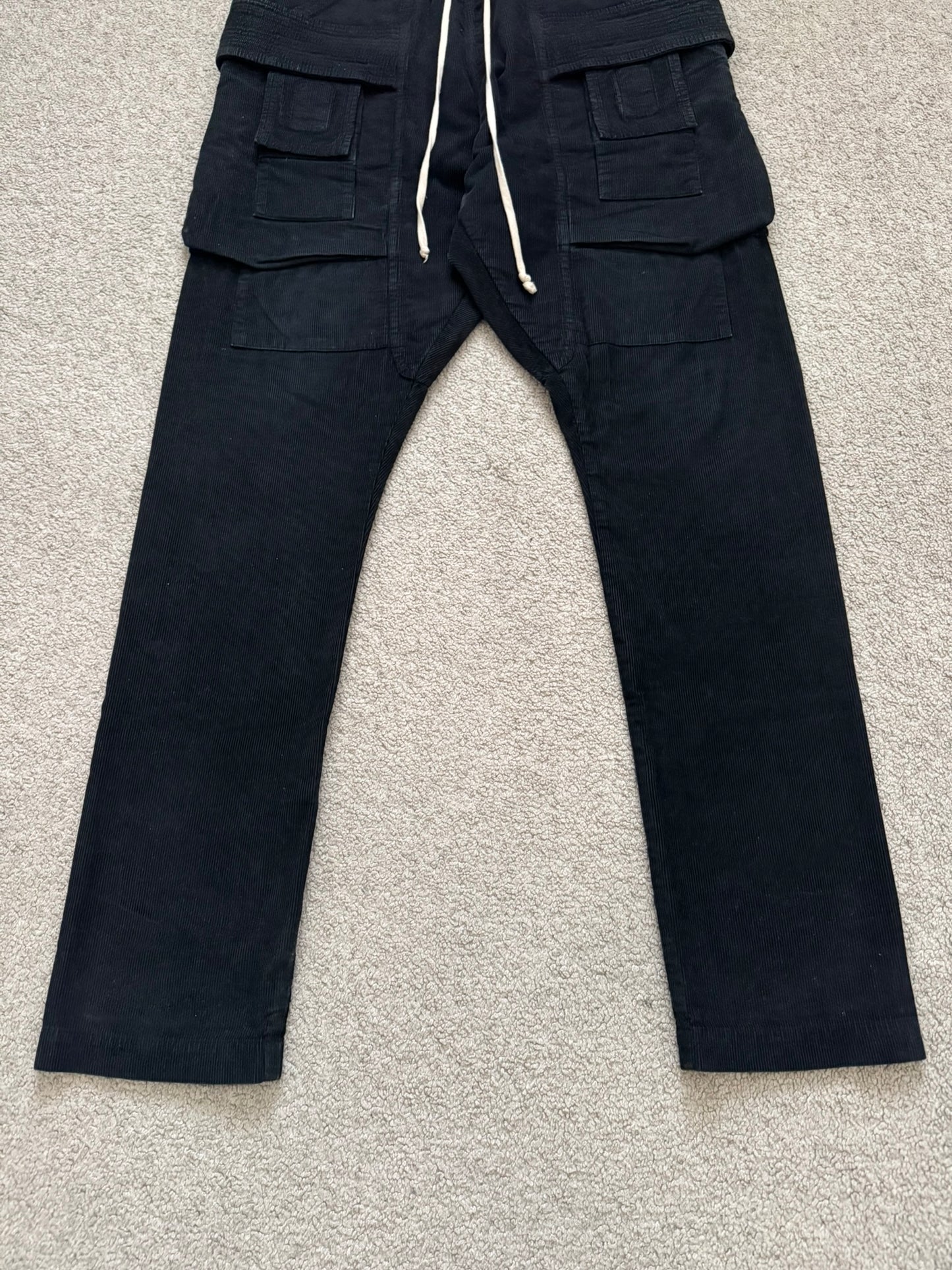 FW15 Rick Owens DRKSHDW Black Corduroy Creatch Cargo Pants