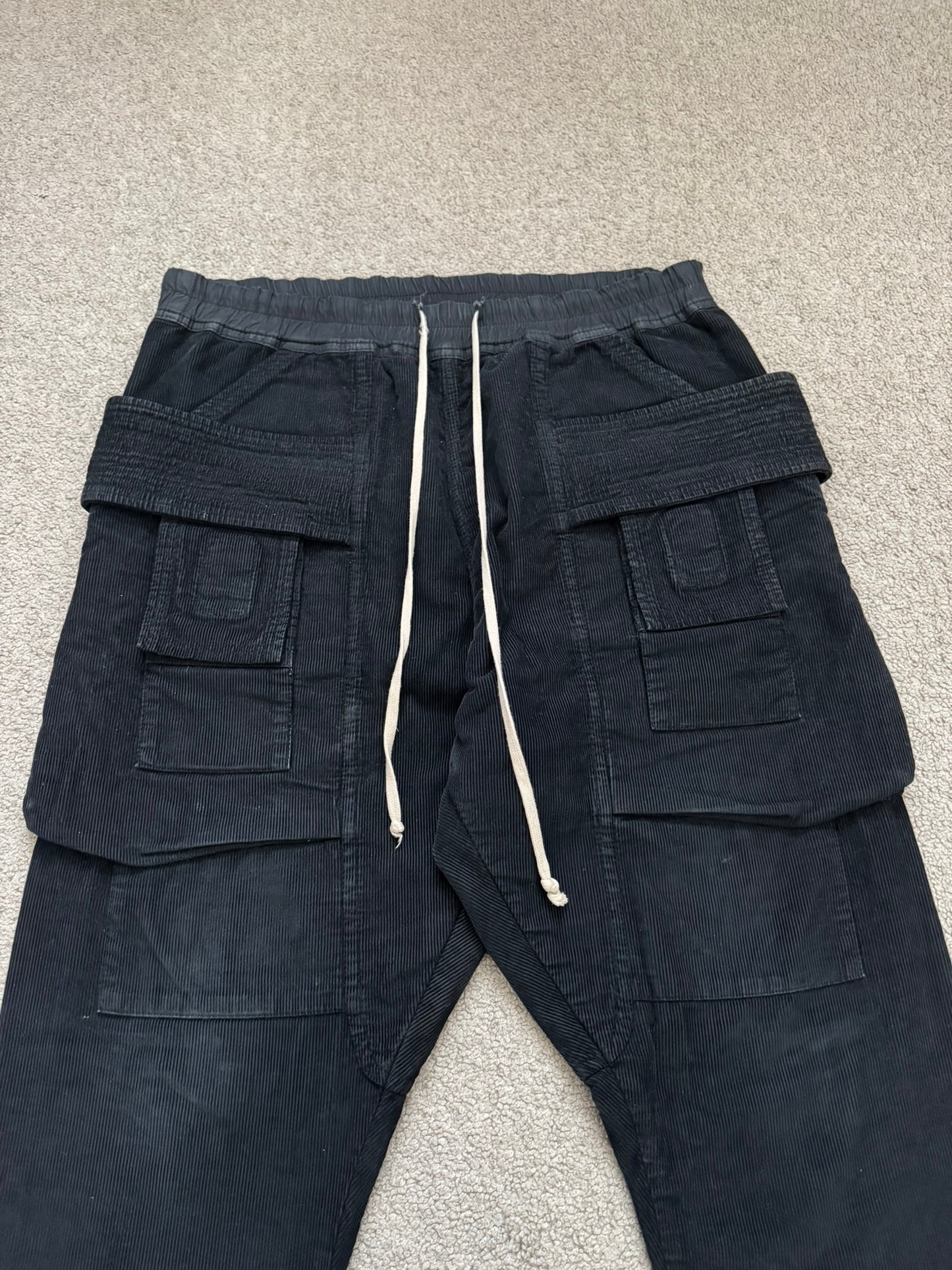 FW15 Rick Owens DRKSHDW Black Corduroy Creatch Cargo Pants