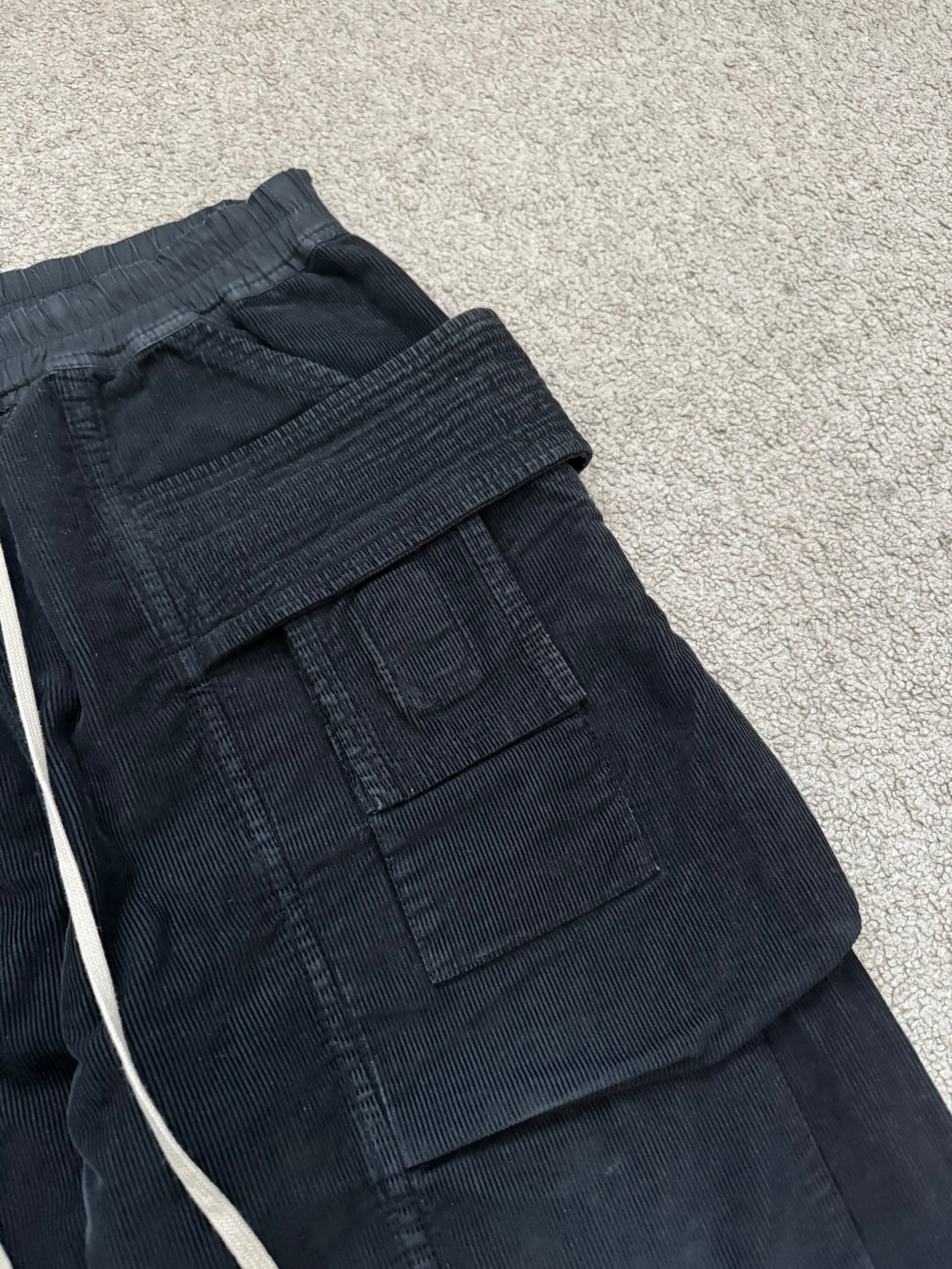 FW15 Rick Owens DRKSHDW Black Corduroy Creatch Cargo Pants