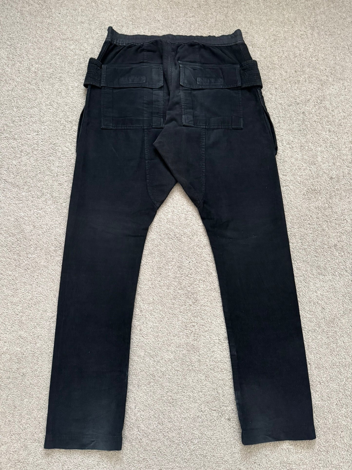 FW15 Rick Owens DRKSHDW Black Corduroy Creatch Cargo Pants