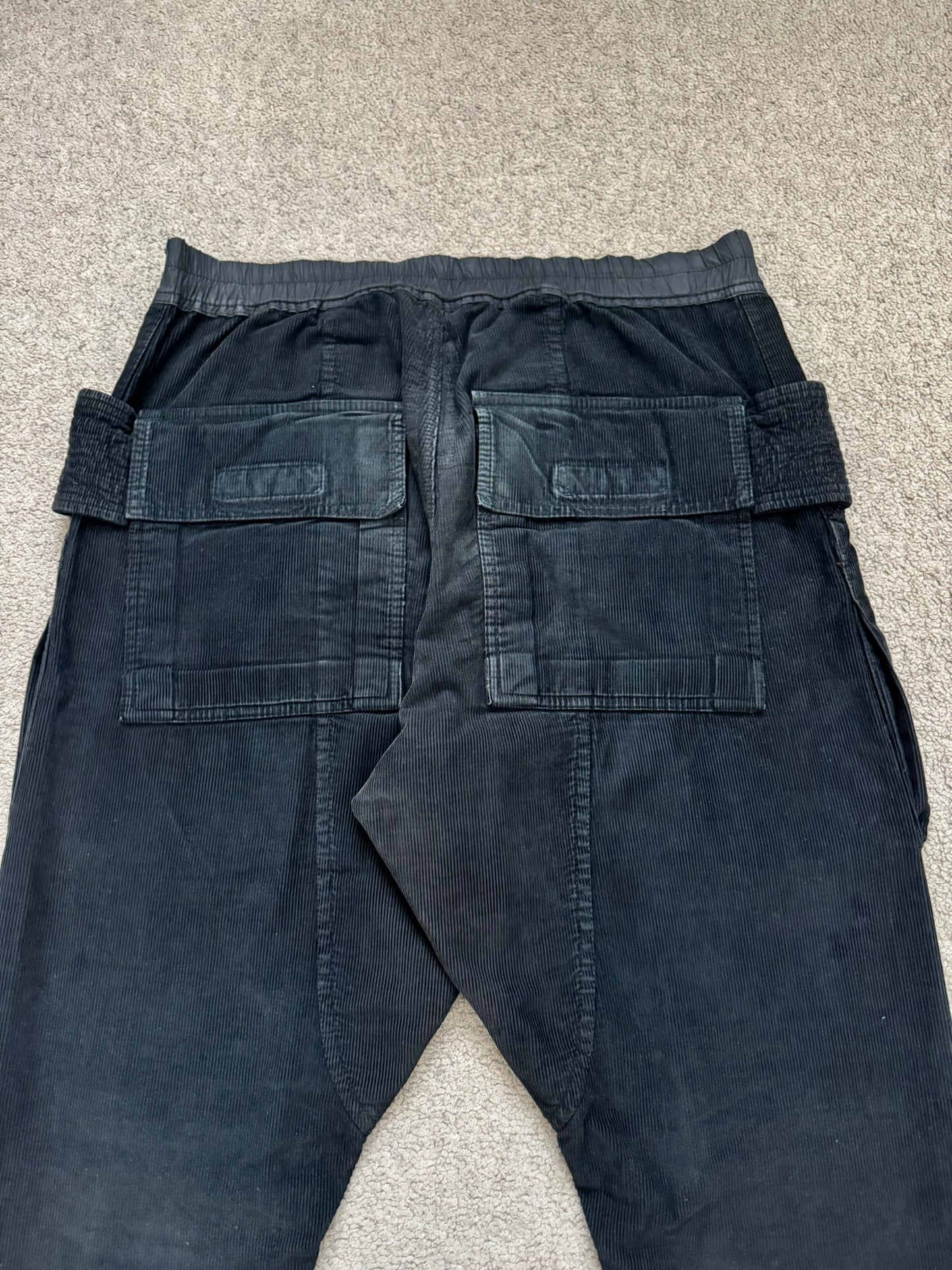 FW15 Rick Owens DRKSHDW Black Corduroy Creatch Cargo Pants