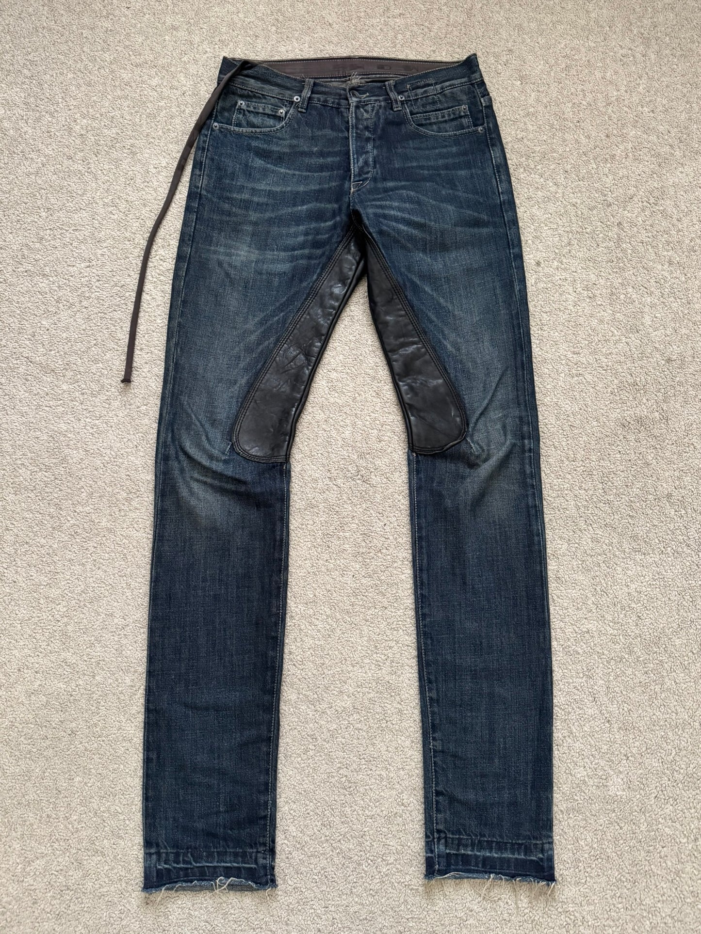 FW09 Rick Owens DRKSHDW Leather Panel Detroit Denim Jeans