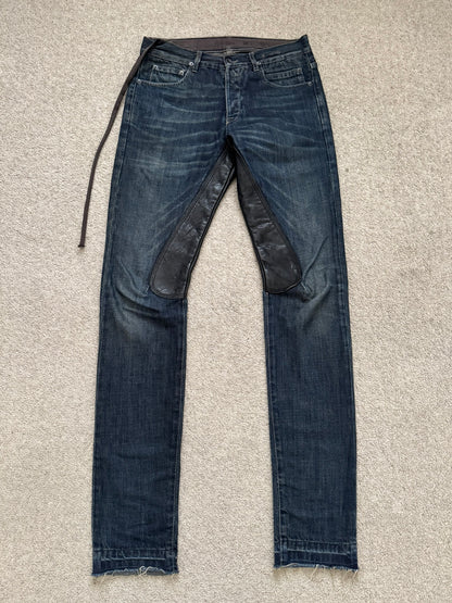 FW09 Rick Owens DRKSHDW Leather Panel Detroit Denim Jeans