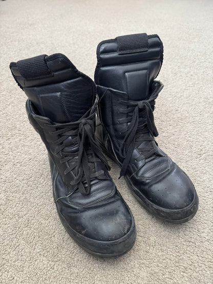 SS16 Rick Owens Mainline Triple Black Geobasket High Top Sneakers