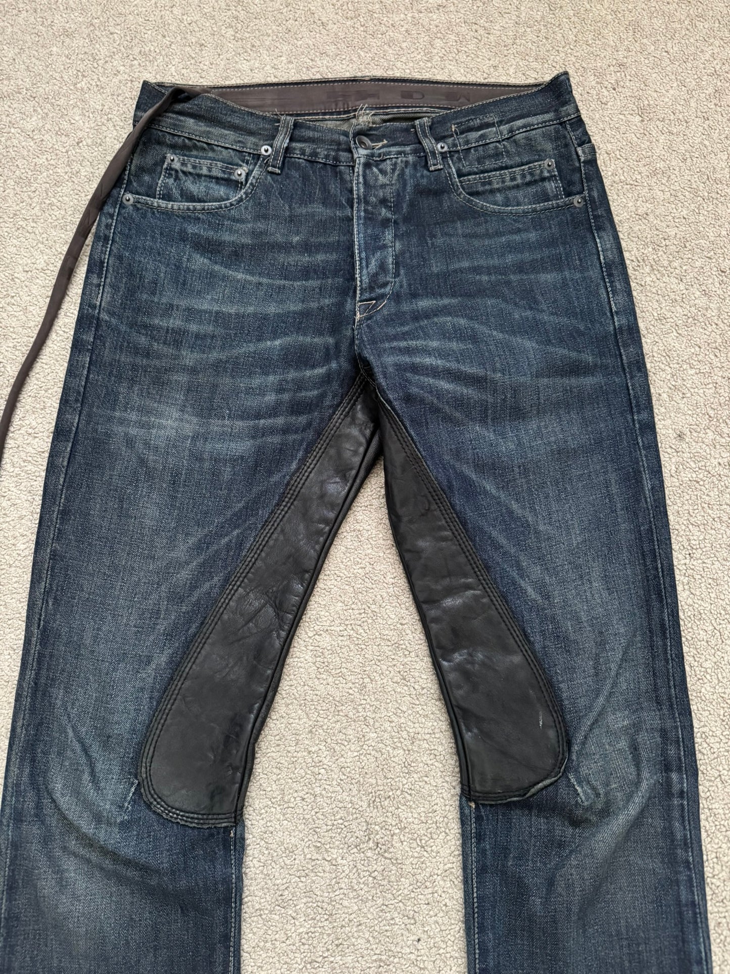 FW09 Rick Owens DRKSHDW Leather Panel Detroit Denim Jeans
