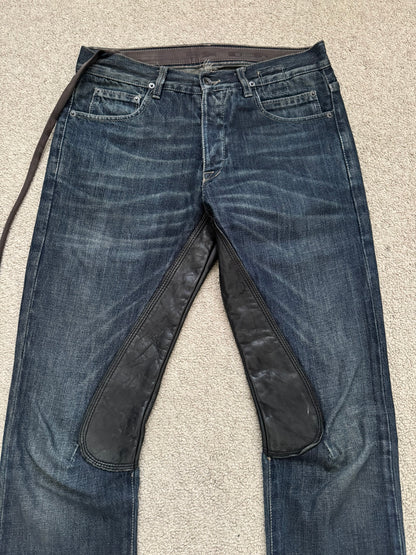 FW09 Rick Owens DRKSHDW Leather Panel Detroit Denim Jeans