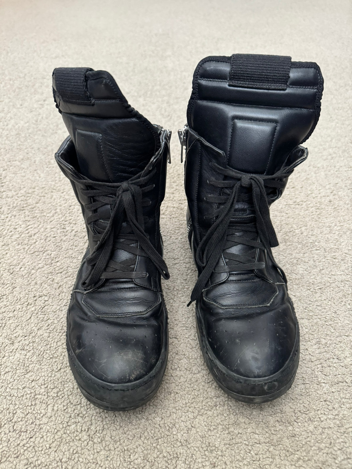 SS16 Rick Owens Mainline Triple Black Geobasket High Top Sneakers