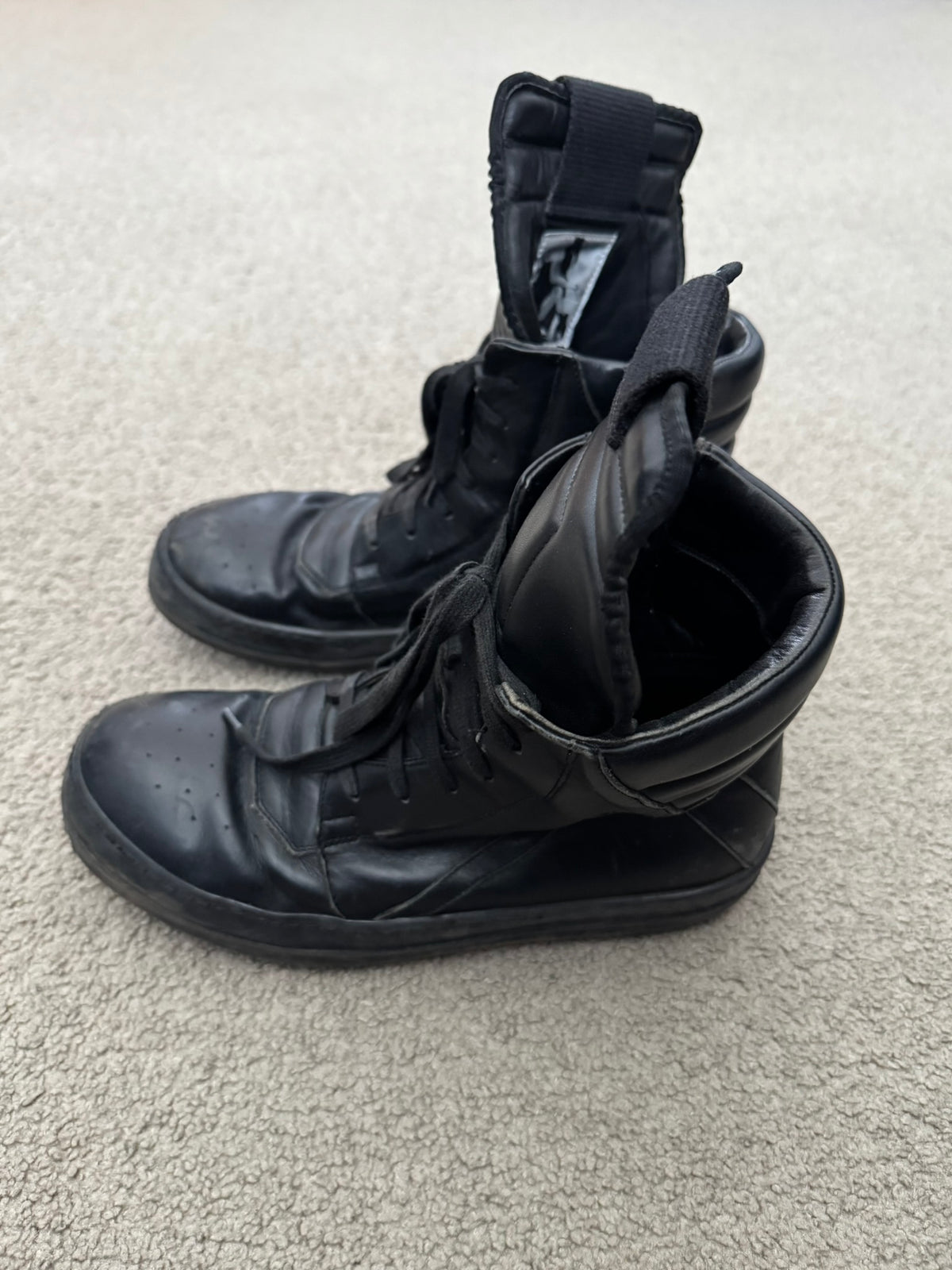 SS16 Rick Owens Mainline Triple Black Geobasket High Top Sneakers