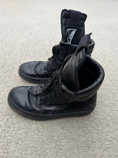 SS16 Rick Owens Mainline Triple Black Geobasket High Top Sneakers