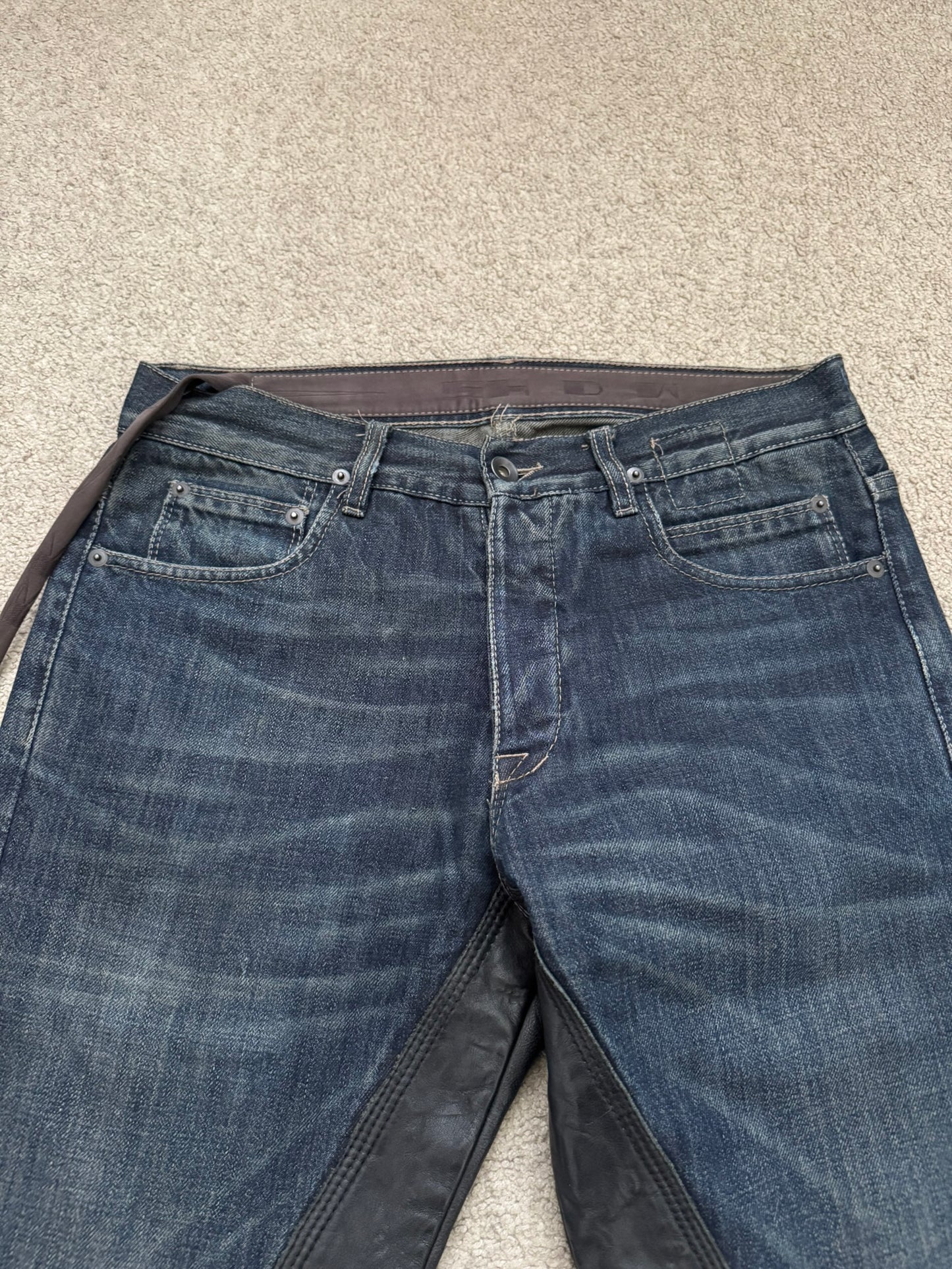 FW09 Rick Owens DRKSHDW Leather Panel Detroit Denim Jeans